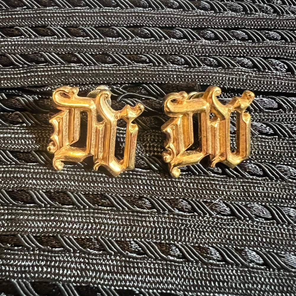 Authentic VERSACE Logo Stud Earrings Gold